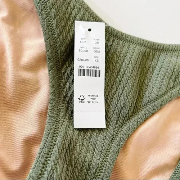 J Crew Textured curved waist cheeky bikini bottom in Green Size XS NWT - Picture 2 of 4